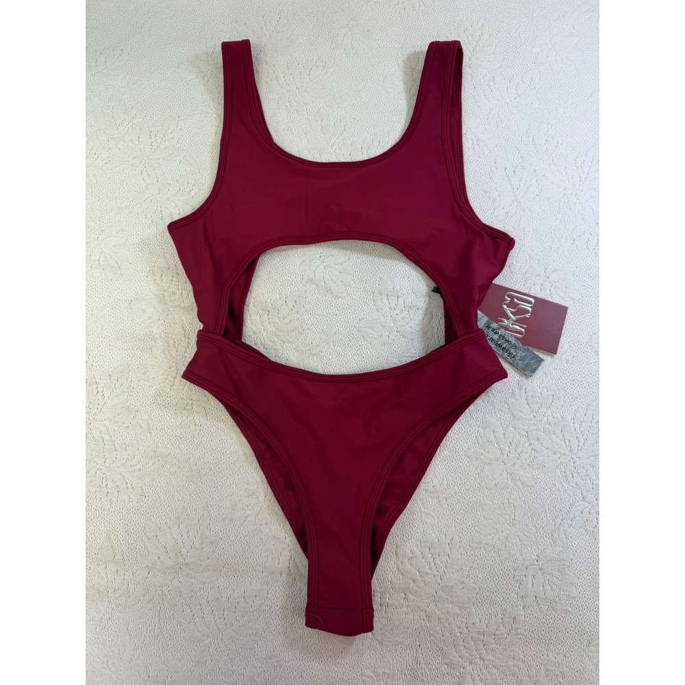 Oksa Wear Cut Out Bodysuit Burgundy Wine Pole Dancer Dancewear Large NWT